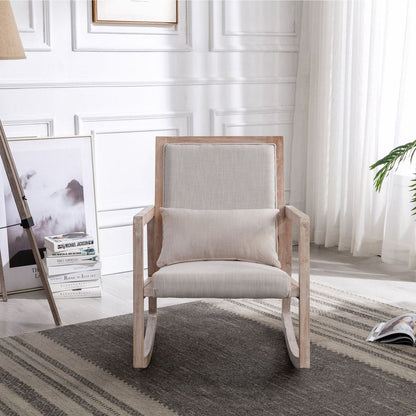 Solid wood linen fabric antique white wash painting rocking chair with removable lumbar pillow