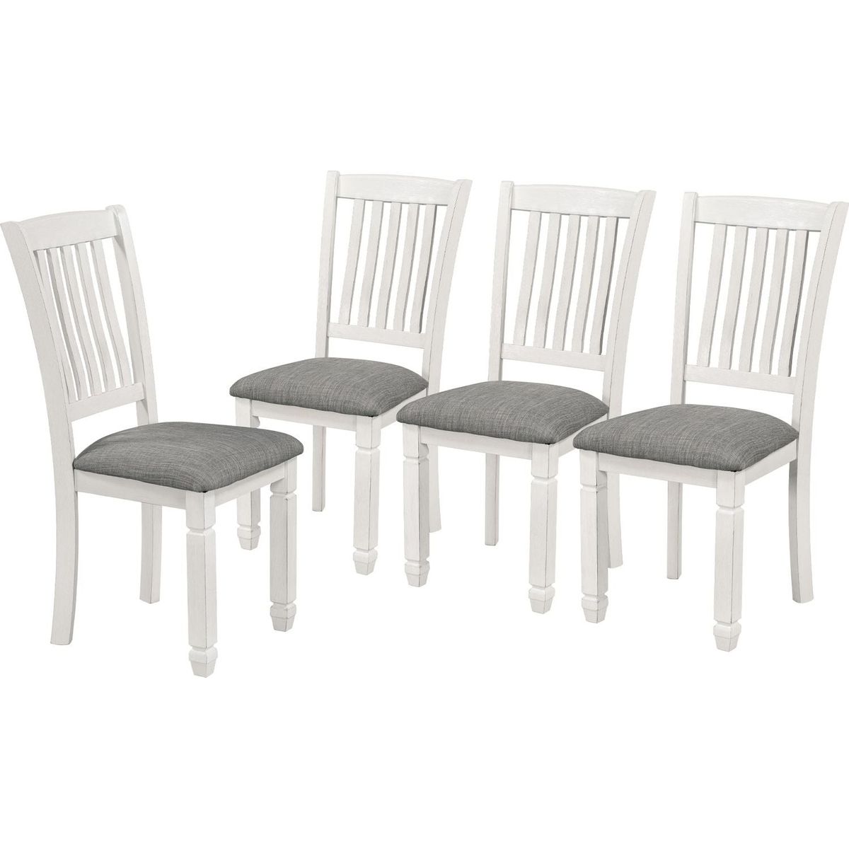 7-Piece Dining Table Set Wood Dining Table and 6 Upholstered Chairs with Shaped Legs for Dining Room/Living Room Furniture (Gray+White)