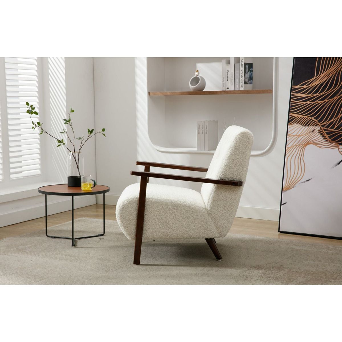 Wood Frame Armchair, Modern Accent Chair Lounge Chair for Living Room