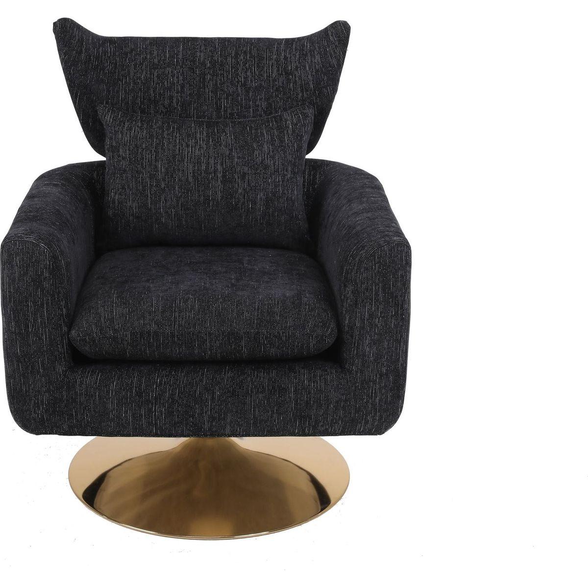 Classic Mid-Century 360-degree Swivel Accent Chair, Black Linen