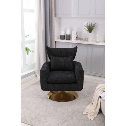 Classic Mid-Century 360-degree Swivel Accent Chair, Black Linen