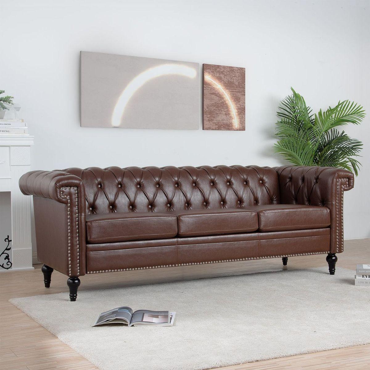 83.66 Inch Width Traditional Square Arm removable cushion 3 seater Sofa