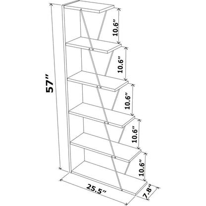 Furnish Home Store Modern 5 Tier Ladder Bookshelf Organizers, Narrow Bookshelf for Small Spaces Office Furniture Bookcase, White/Blue