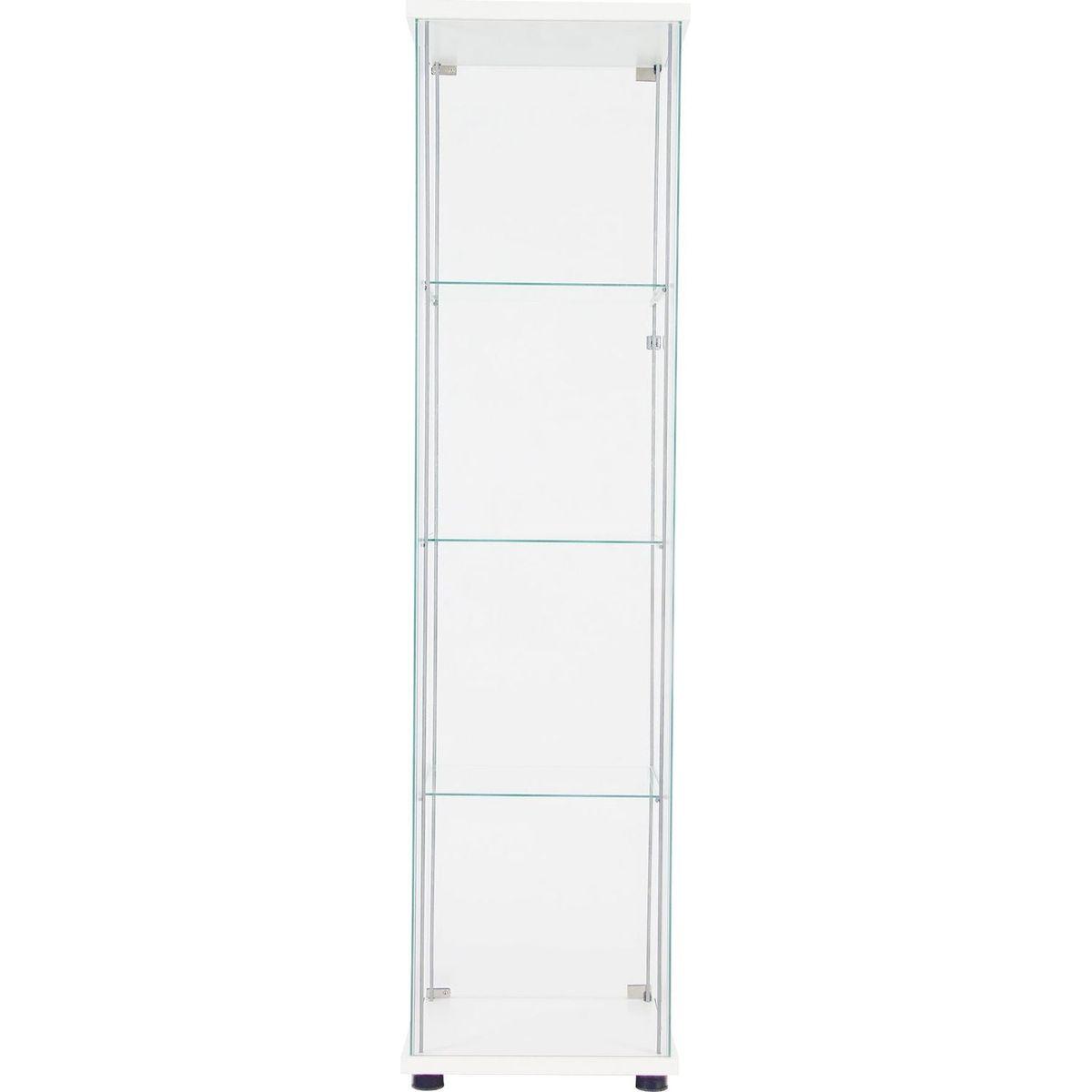 One Door Glass Cabinet Glass Display Cabinet with 4 Shelves, White