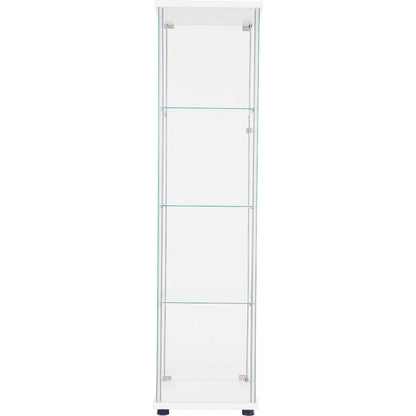 One Door Glass Cabinet Glass Display Cabinet with 4 Shelves, White