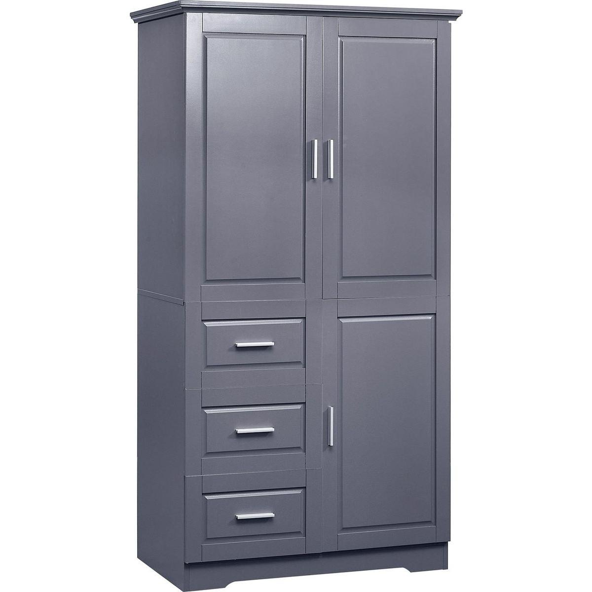 Tall and Wide Storage Cabinet with Doors for Bathroom/Office, Three Drawers, Grey