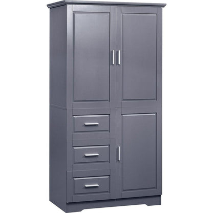 Tall and Wide Storage Cabinet with Doors for Bathroom/Office, Three Drawers, Grey