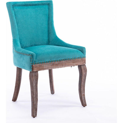 Ultra Side Dining Chair, Thickened fabric chairs with neutrally toned solid wood legs, Bronze nail head, Set of 2, Blue