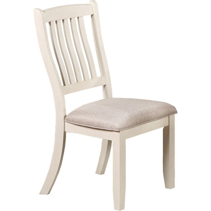 White Classic 2pcs Dining Chairs Set Rubberwood Beige Fabric Cushion Seats Slats Backs Dining Room Furniture Side Chair