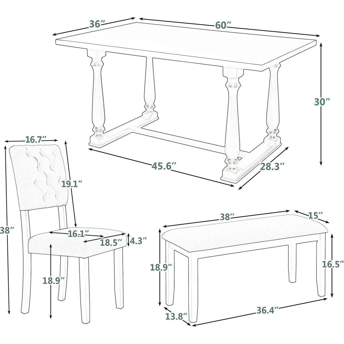 6-Piece Dining Table and Chair Set with Special-shaped Legs and Foam-covered Seat Backs&Cushions for Dining Room (Gary)