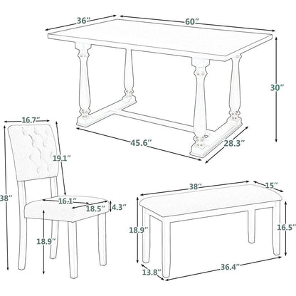 6-Piece Dining Table and Chair Set with Special-shaped Legs and Foam-covered Seat Backs&Cushions for Dining Room (Gary)