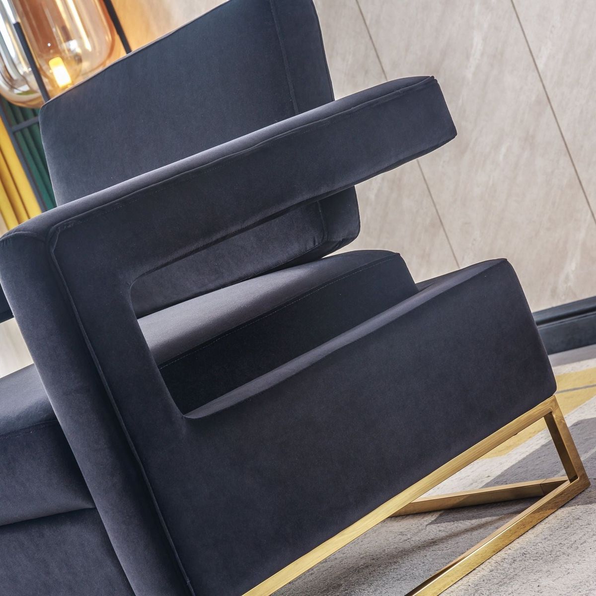 Modern Velvet Accent Chair, Elegant Armchair with Stainless Steel Base