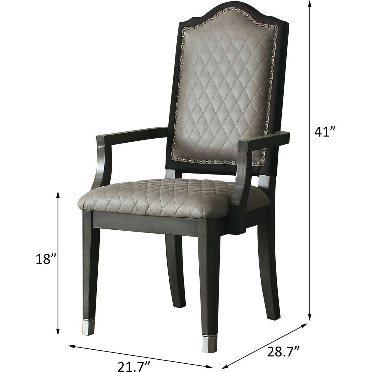 House Beatrice Arm Chair, Two Tone Beige Fabric & Charcoal Finish