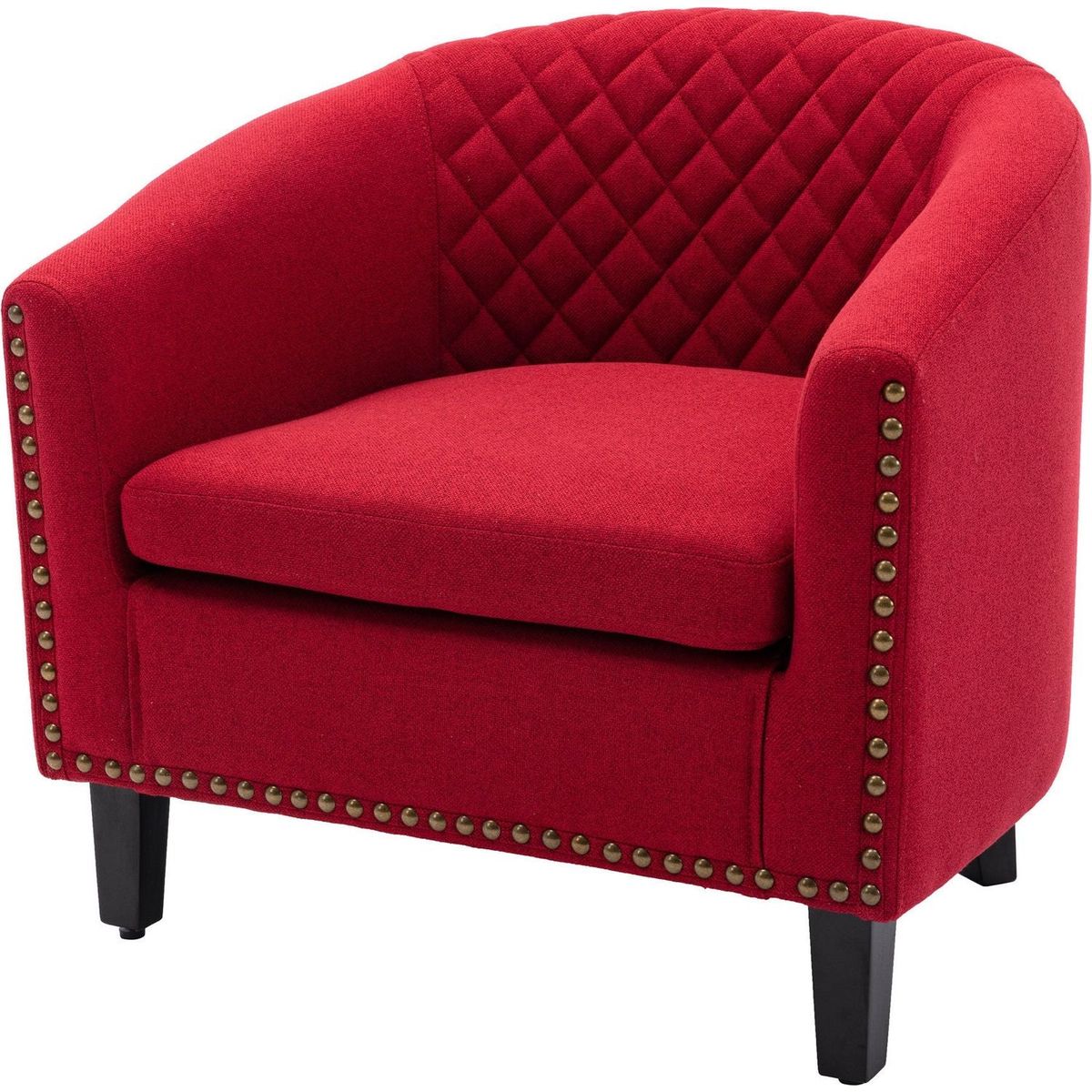 accent Barrel chair living room chair with nailheads and solid wood legs Red Linen