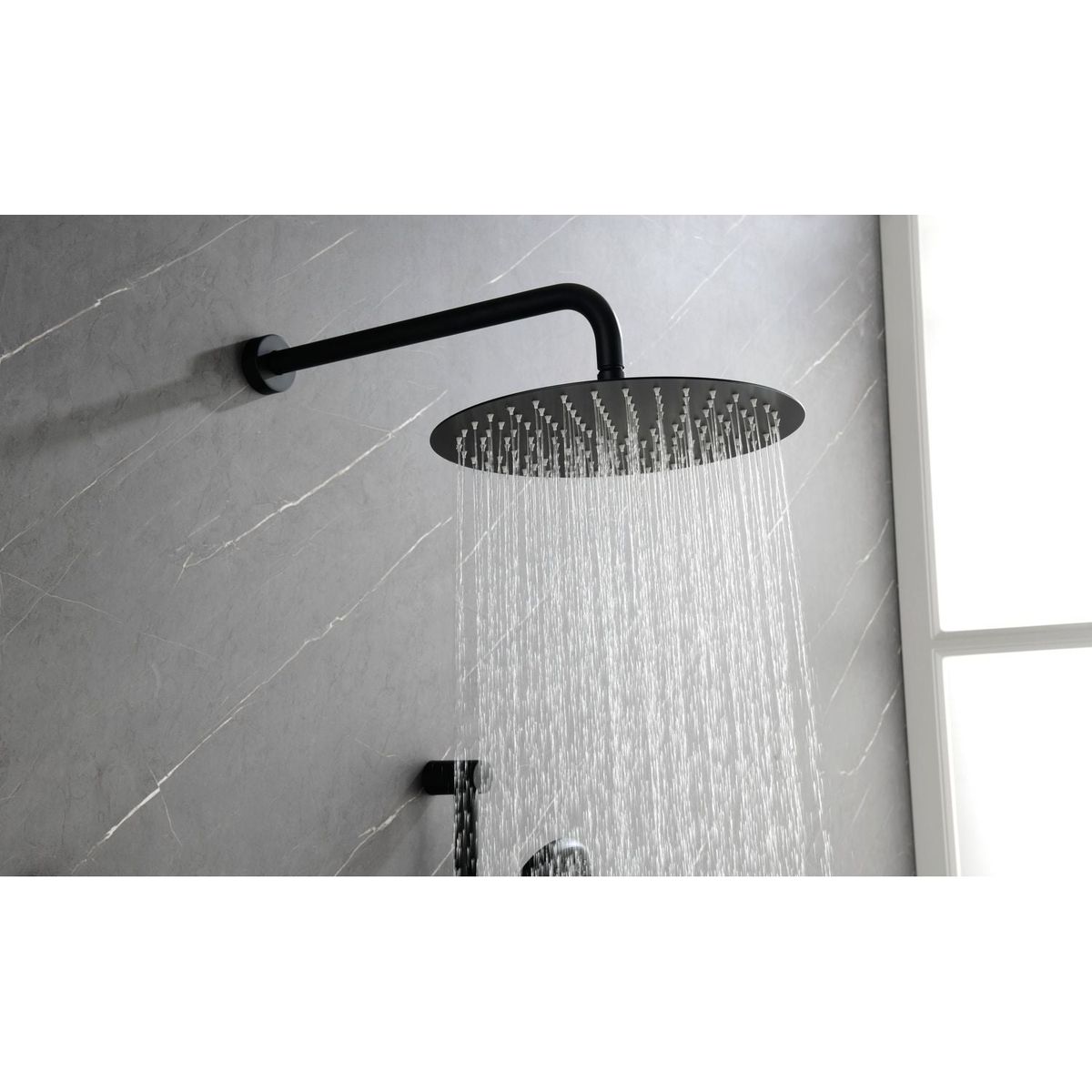 Shower System with Shower Head, Hand Shower, Slide Bar, Bodysprays, Shower Arm, Hose, Valve Trim, and Lever Handles