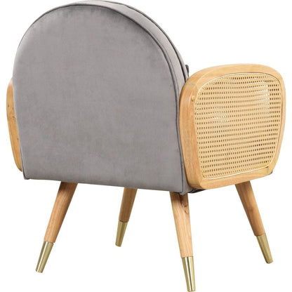 Amchair with Rattan Armrest and Metal Legs Upholstered Mid Century Modern Chairs for Living Room or Reading Room, Grey