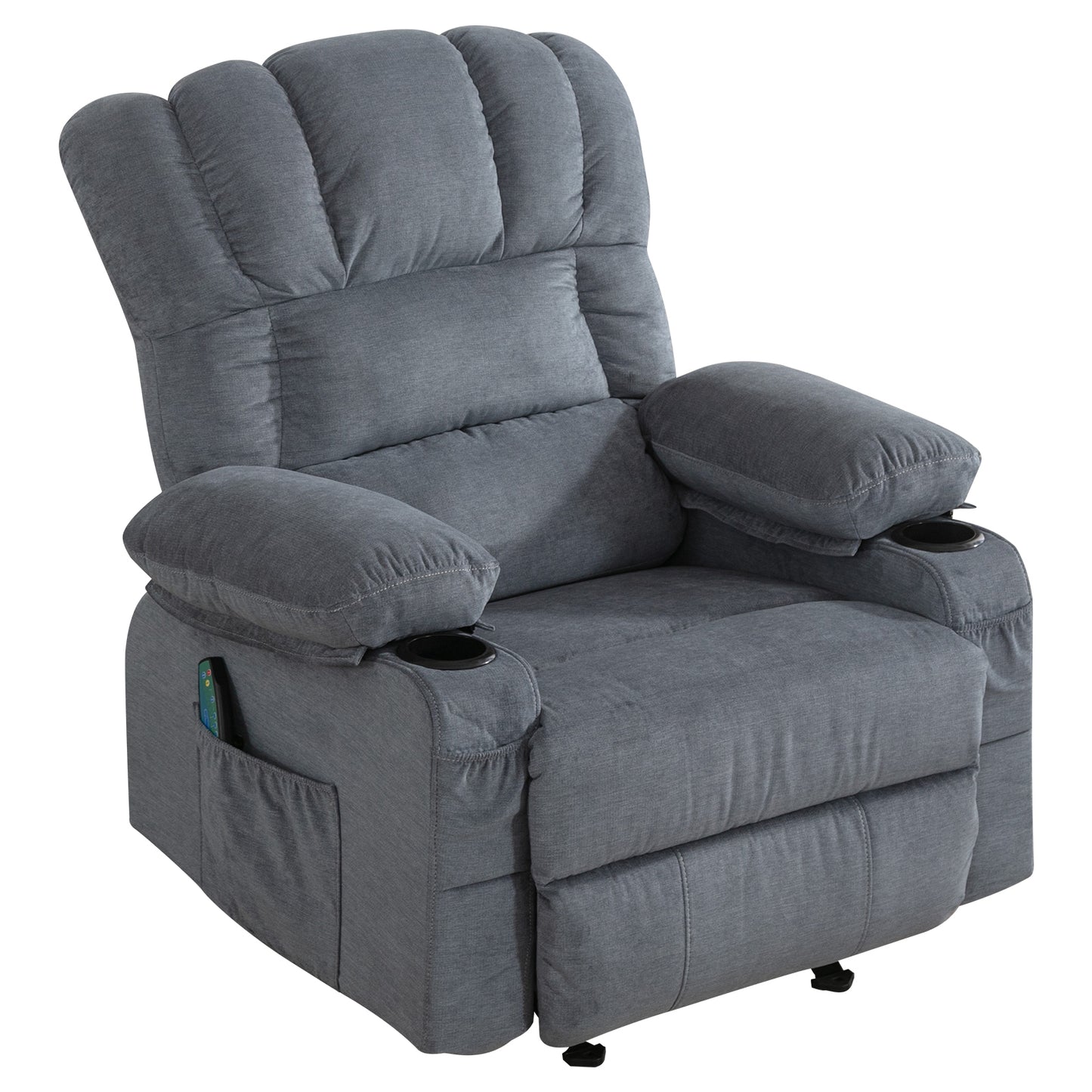 Recliner Chair Massage Heating sofa with USB and side pocket, 2 Cup Holders (Blue)