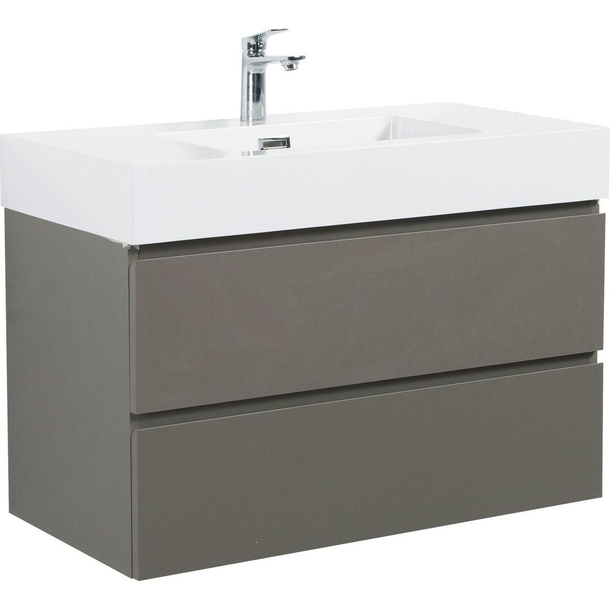 Alice 36" Gray Bathroom Vanity with Sink, Large Storage Wall Mounted Floating Bathroom Vanity for Modern Bathroom, One-Piece White Sink Basin without Drain and Faucet