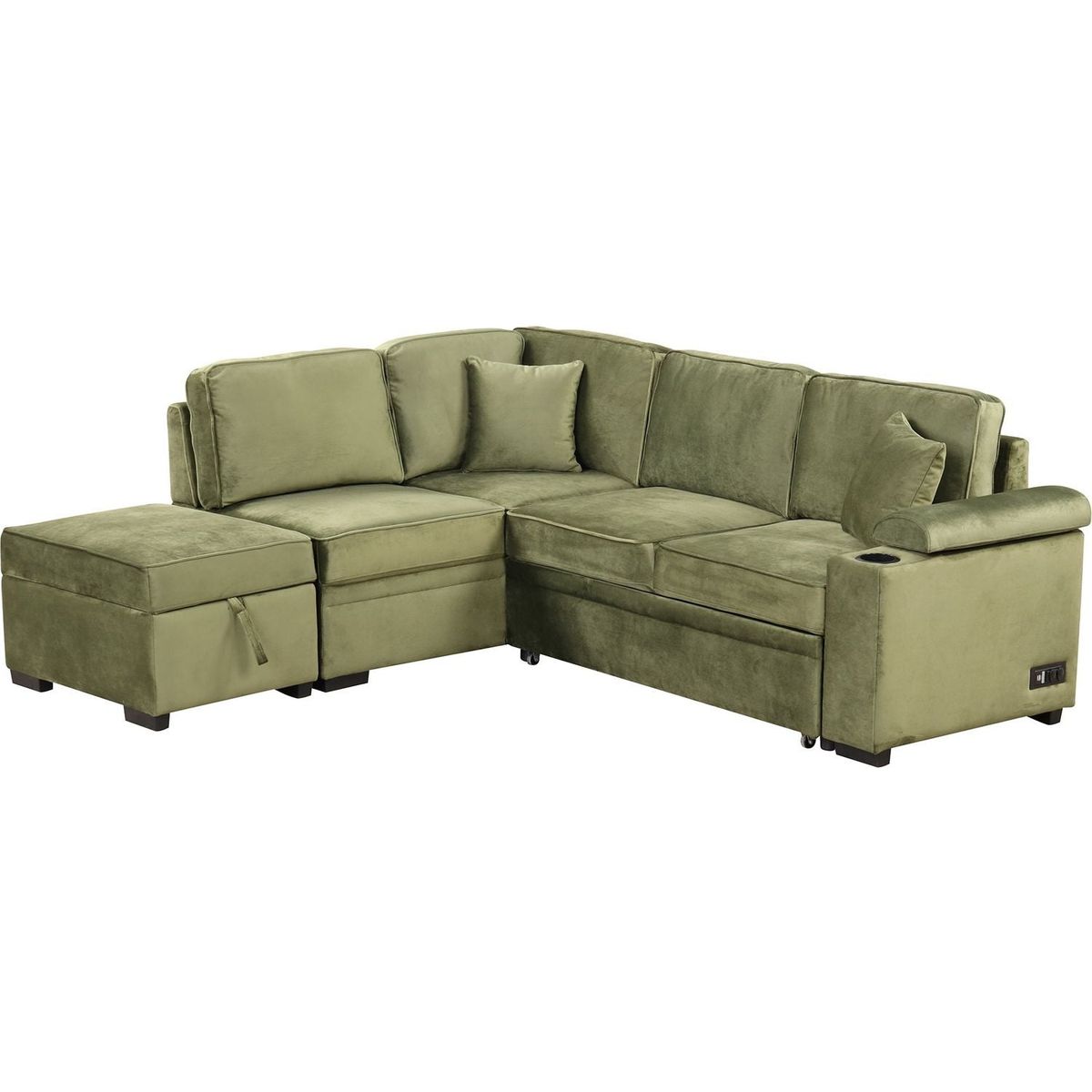 87.4" Sleeper Sofa Bed,2 in 1 Pull Out sofa bed L Shape Couch with Storage Ottoman for Living Room,Bedroom Couch and Small Apartment, Green