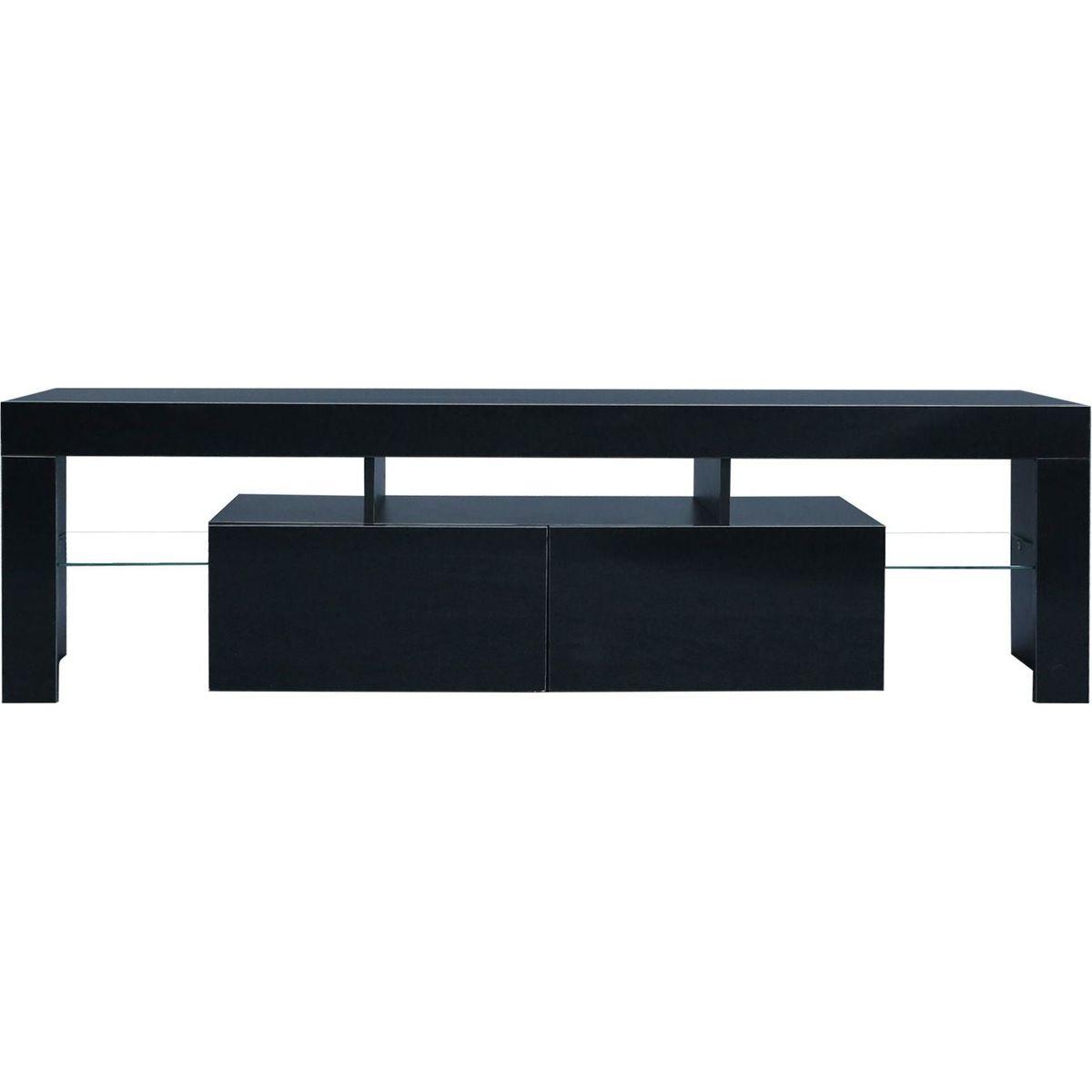 Modern Black TV Stand, 20 Colors LED TV Stand w/Remote Control Lights