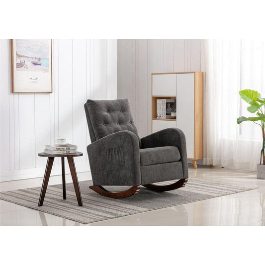 High Back Rocking Chair Nursery Chair .Comfortable Rocker Fabric Padded Seat .Modern High Back Armchair