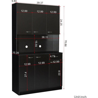 70.87" Tall Wardrobe& Kitchen Cabinet, with 6-Doors, 1-Open Shelves and 1-Drawer for bedroom, Black