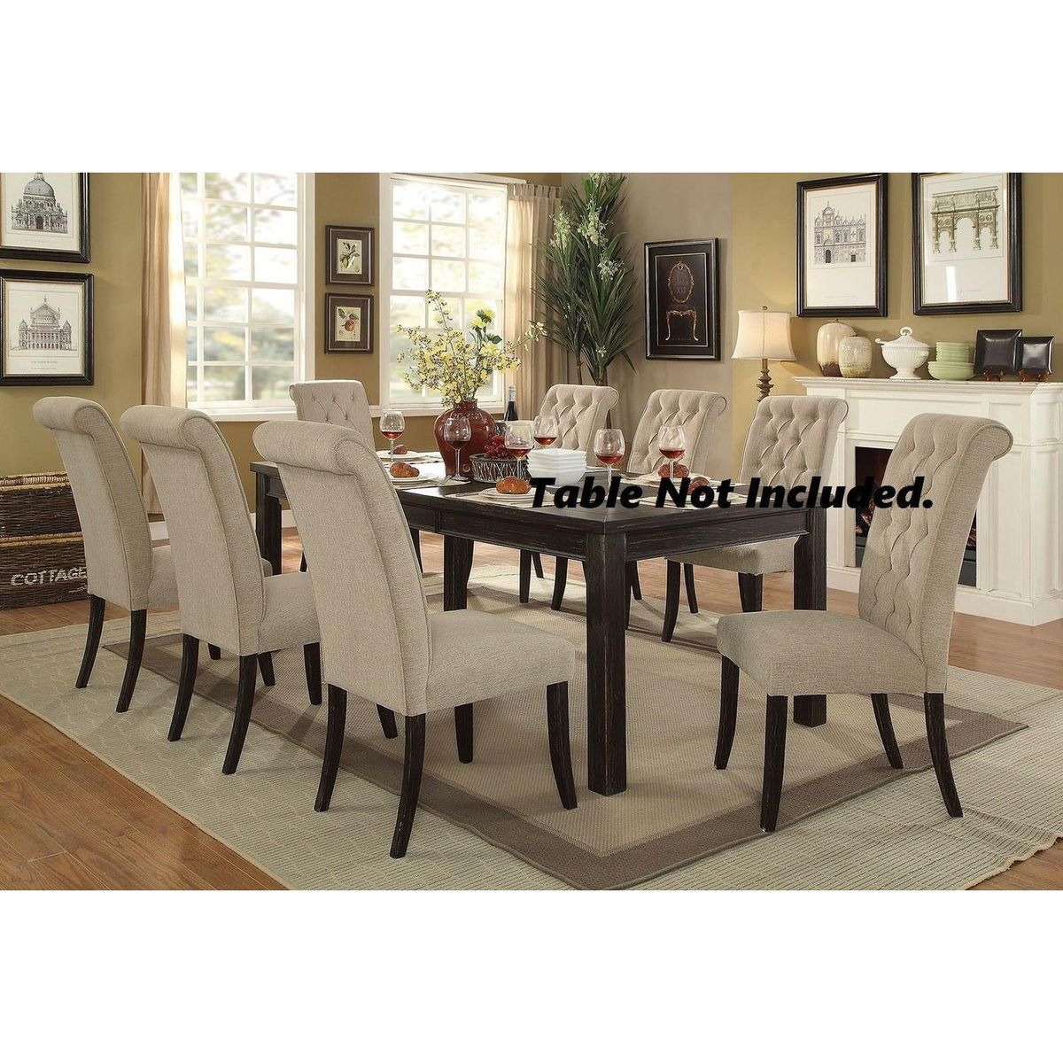 Dining Room Furniture Contemporary Rustic Style Beige Fabric Upholstered Tufted Set of 2 Chairs Kitchen Breakfast