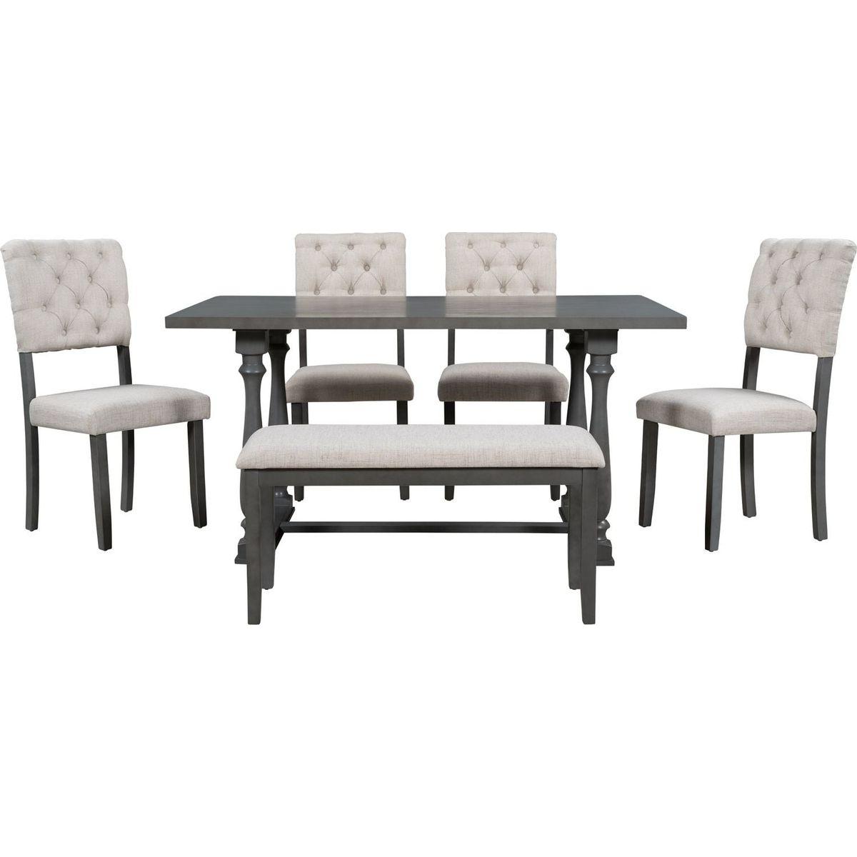 6-Piece Dining Table and Chair Set with Special-shaped Legs and Foam-covered Seat Backs&Cushions for Dining Room (Gary)