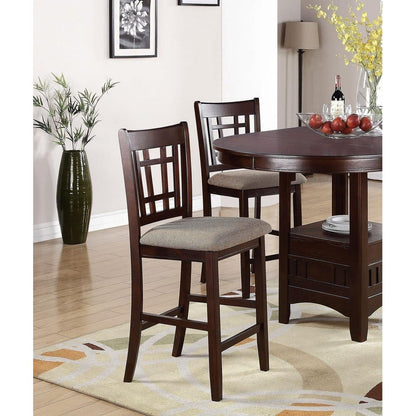 Set of 2 Chairs Dining Room Furniture Brown Solid wood Counter Height Chairs Upholstered Cushioned Unique back