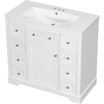 36" Bathroom Vanity with Sink Combo, One Cabinet and Six Drawers, Solid Wood and MDF Board, White