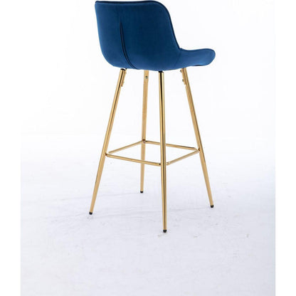 26 Inch Set of 2 Bar Stools, with Steel Frame Footrest Velvet Fabric Golden Leg Simple Bar Stool, BLUE