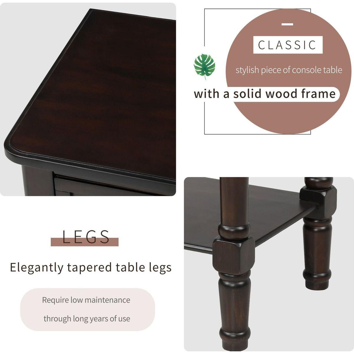 Narrow Console Table, Slim Sofa Table with Three Storage Drawers and Bottom Shelf for Living Room, Easy Assembly (Espresso) - Streamdale Furniture