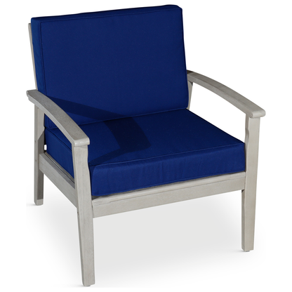 Deep Seat Eucalyptus Chair, Driftwood Gray Finish, Navy Cushions