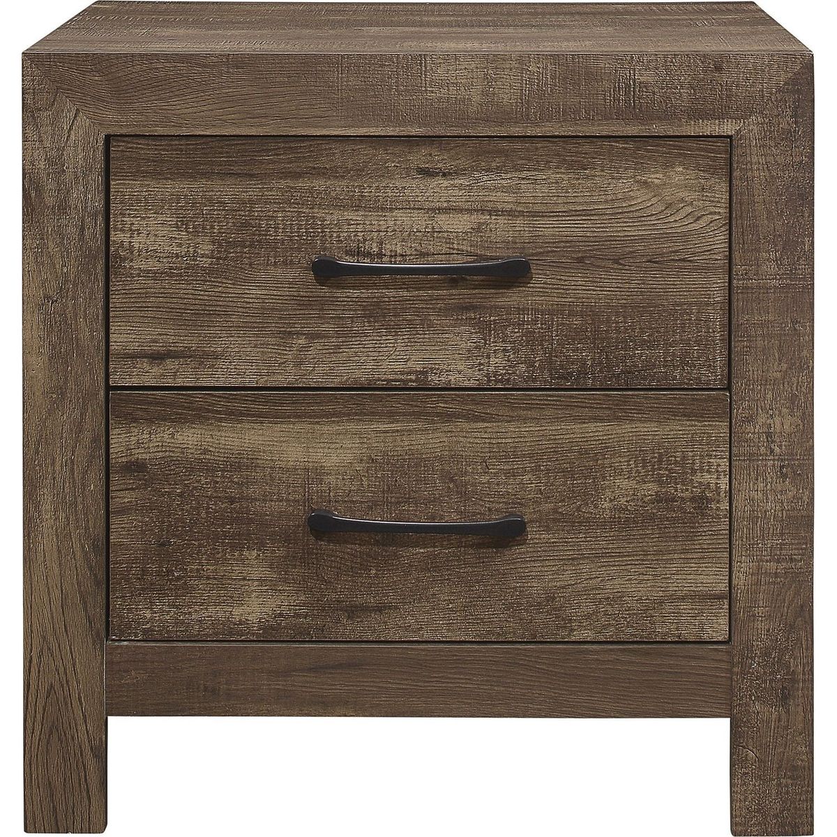 Simple Look Rustic Brown Finish 1pc Nightstand of Drawers Black Metal Hardware Bedroom Furniture