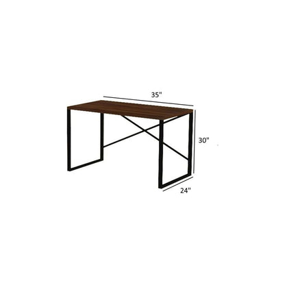 Furnish Home Store Lator Black Metal Frame 35" Wooden Top Small Writing and Computer Desk for Teens Bedroom, Walnut