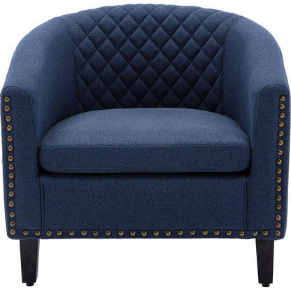 accent Barrel chair living room chair with nailheads and solid wood legs Black Navy Linen