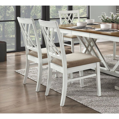 Modern Style White and Oak Finish Side Chairs 2pc Set Fabric Upholstered Seat Charming Traditional Dining Kitchen Furniture