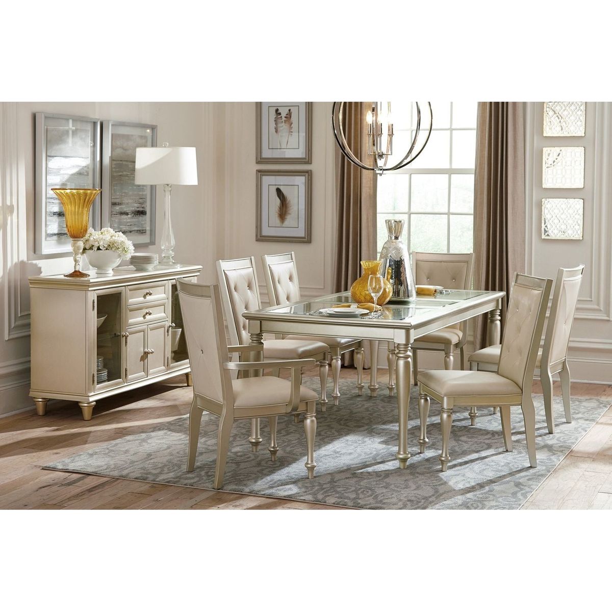 Traditional Design Silver Finish Dining Side Chairs 2pc Set Wood Frame Crystal Button-Tufted Back