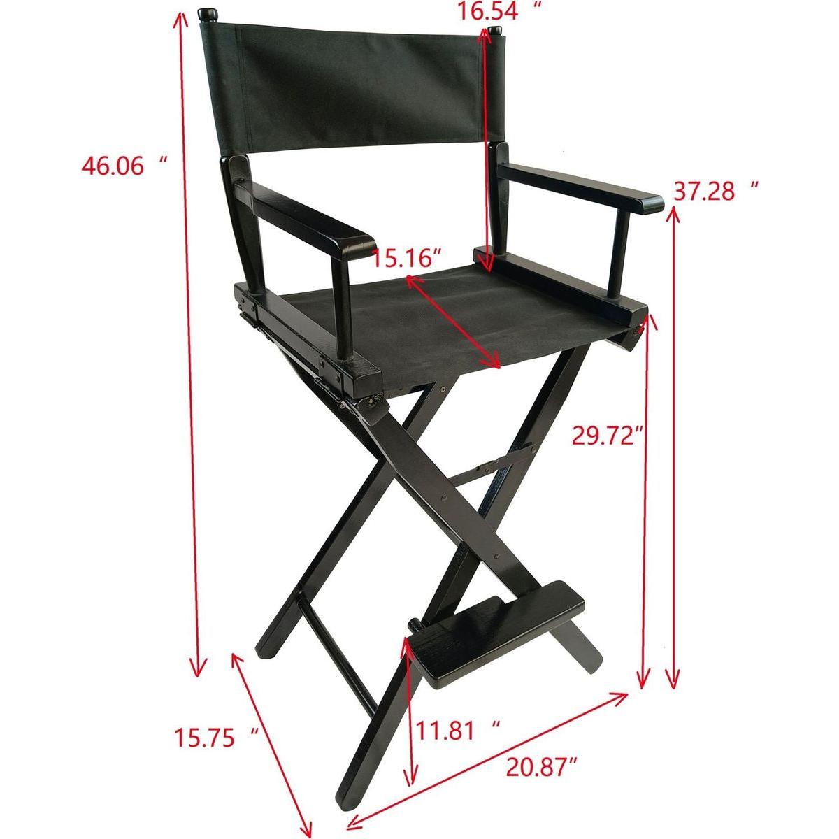 Casual Home Director's Chair, Black Frame/Black Canvas,Suitable for adults, foldable style, 2pcs/set populus