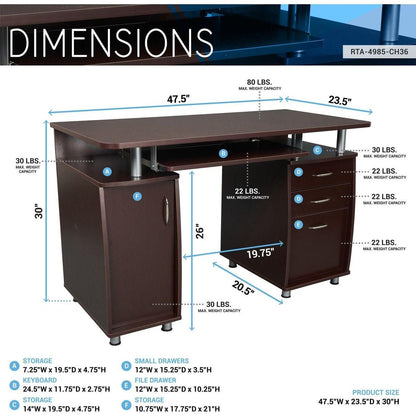 Complete Workstation Computer Desk with Storage, Chocolate