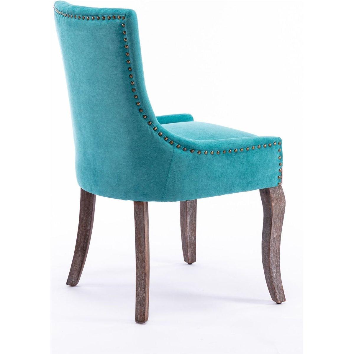 Ultra Side Dining Chair, Thickened fabric chairs with neutrally toned solid wood legs, Bronze nail head, Set of 2, Blue