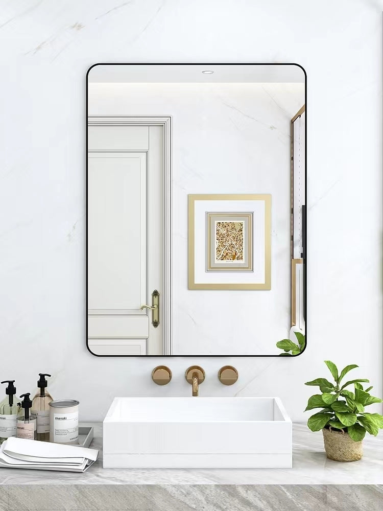 32 x 24 Inch Black Bathroom Mirror for Wall Vanity Mirror with Non-Rusting Aluminum Alloy Metal Frame Rounded Corner for Modern Farmhouse Home Decor