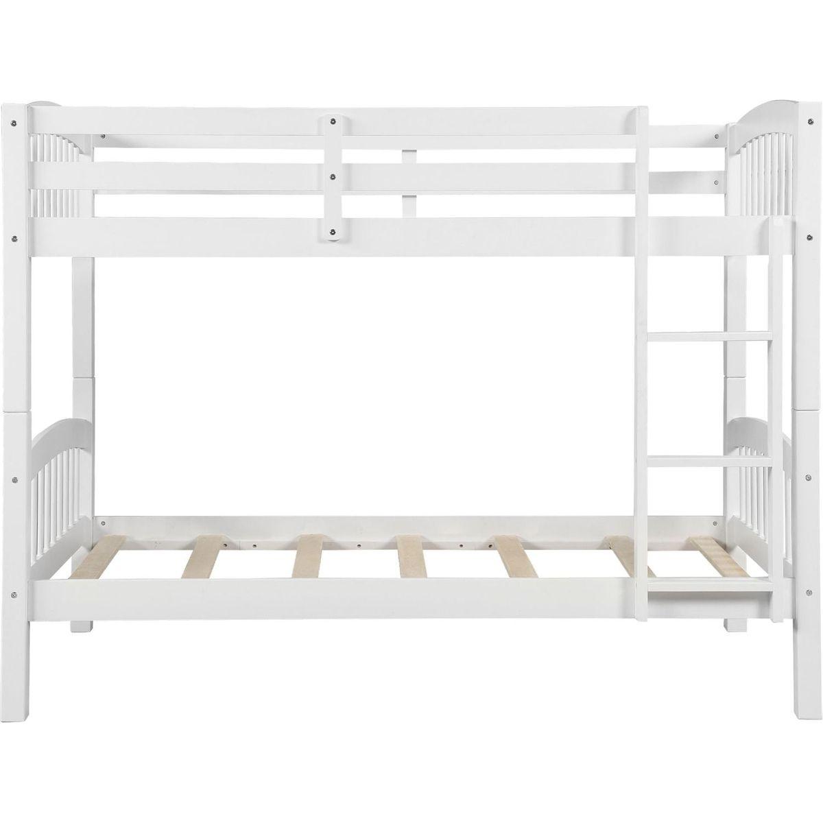Twin Over Twin Bunk Bed with Ladder, White - Streamdale Furniture