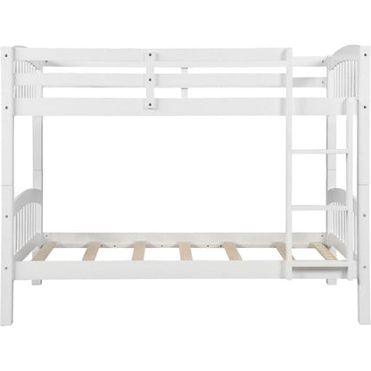 Twin Over Twin Bunk Bed with Ladder, White - Streamdale Furniture