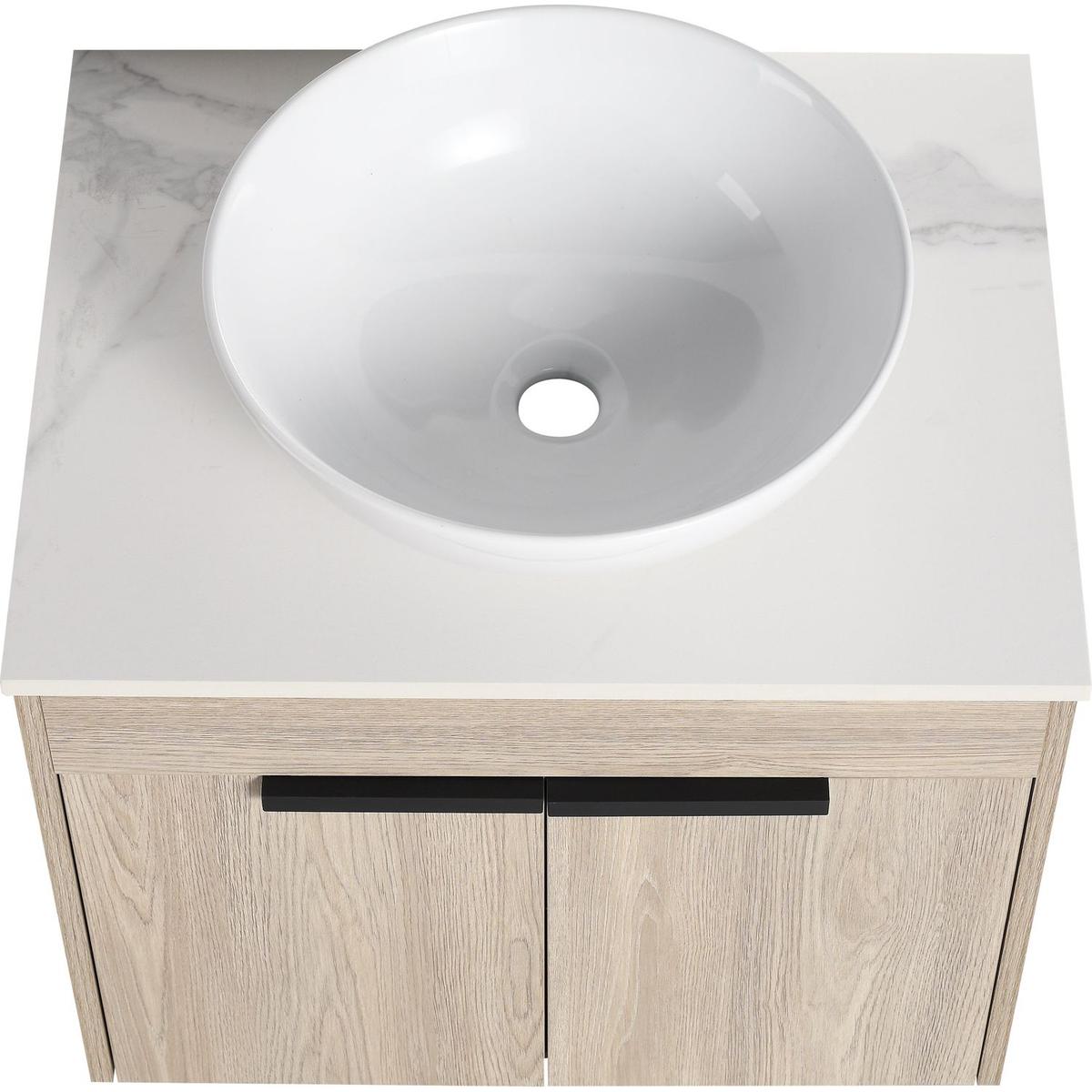 24" Modern Design Float Bathroom Vanity With Ceramic Basin Set, Wall Mounted White Oak Vanity With Soft Close Door, KD-PackingD-Packing Pieces