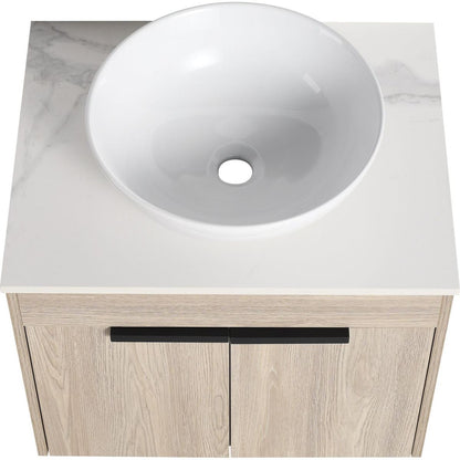 24" Modern Design Float Bathroom Vanity With Ceramic Basin Set, Wall Mounted White Oak Vanity With Soft Close Door, KD-PackingD-Packing Pieces