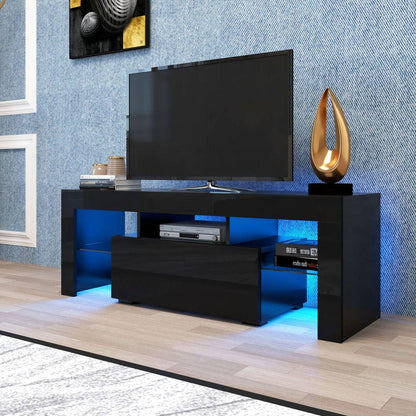 Black TV Stand with LED RGB Lights, Flat Screen TV Cabinet, Gaming Consoles - in Lounge Room, Living Room and Bedroom (Black)