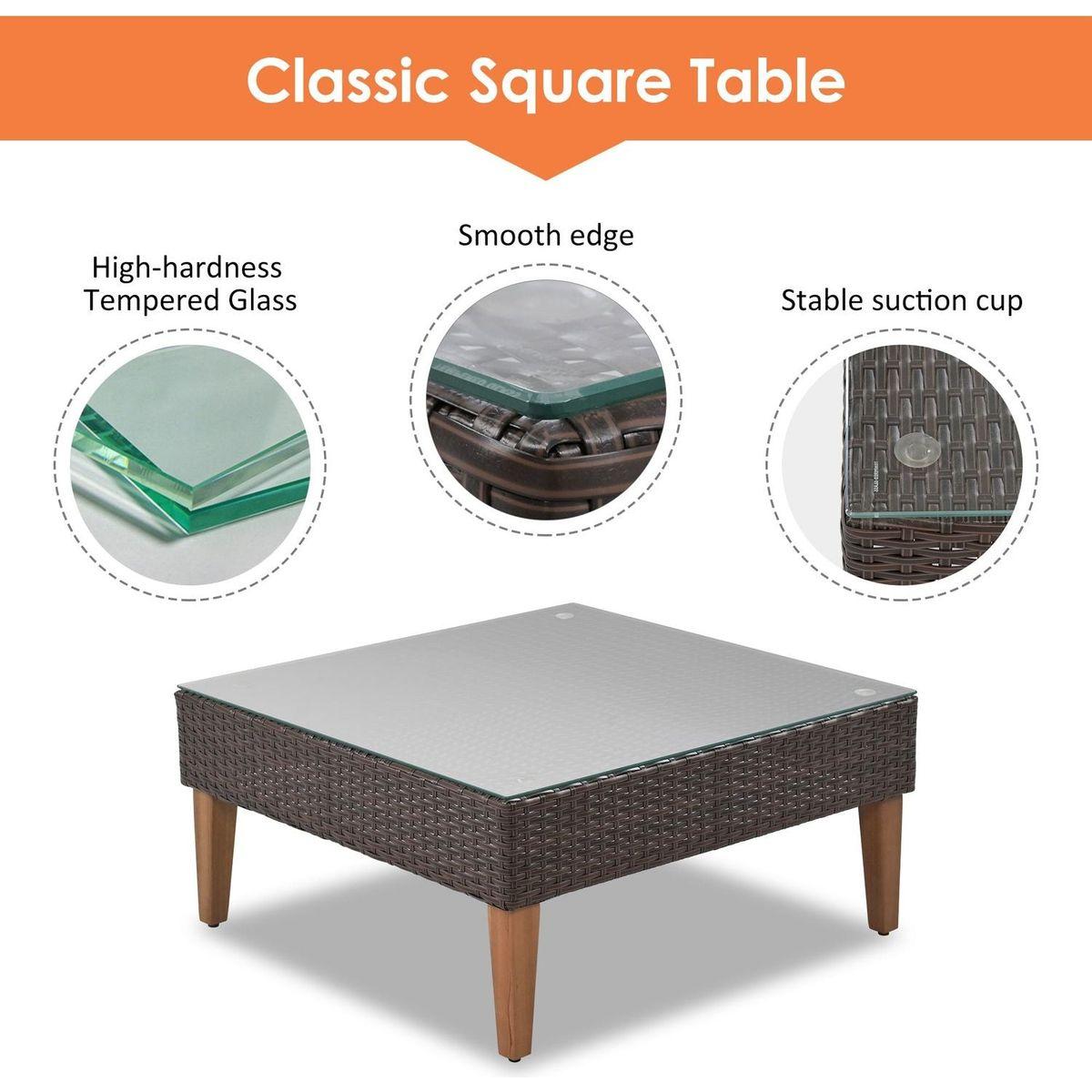 GO 4-pieces Outdoor Wicker Sofa Set, Patio Furniture with Colorful Pillows, L-shape sofa set, Beige cushions and Brown Rattan