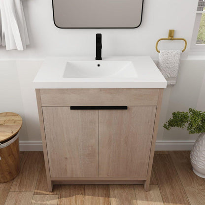 30 Inch Freestanding Bathroom Vanity with White Resin Sink & 2 Soft-Close Cabinet Doors (BVB02430PLO-GRB3040)