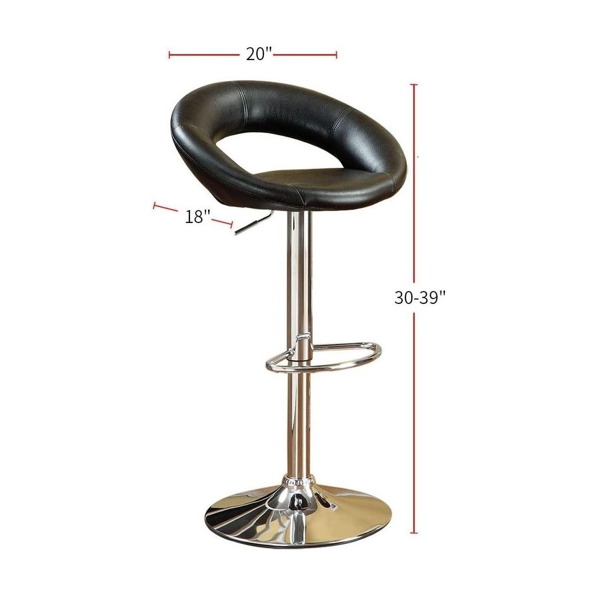 Black Faux Leather Stool Adjustable Height Chairs Set of 2 Chair Swivel Design Chrome Base PVC Dining Furniture